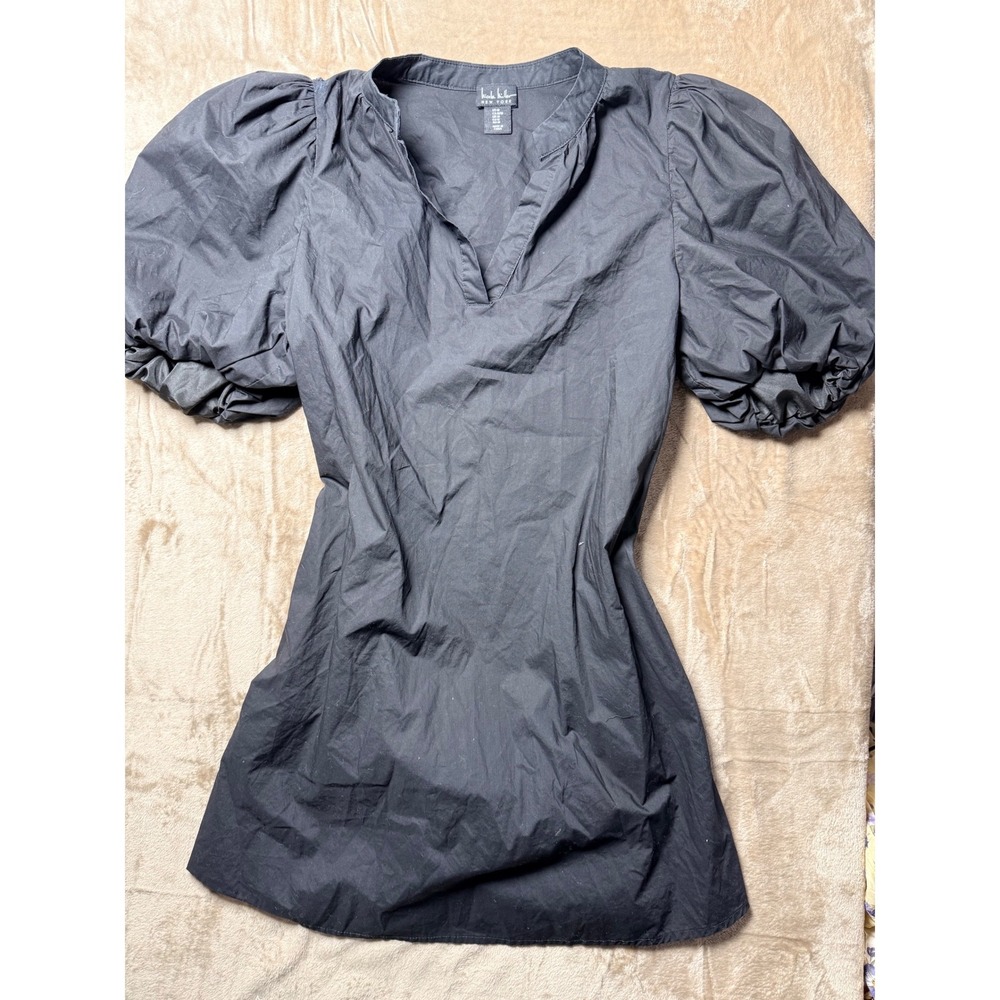 Nicole Miller New York Black Puff Sleeve Cotton Tunic Mini Dress Womens Size M